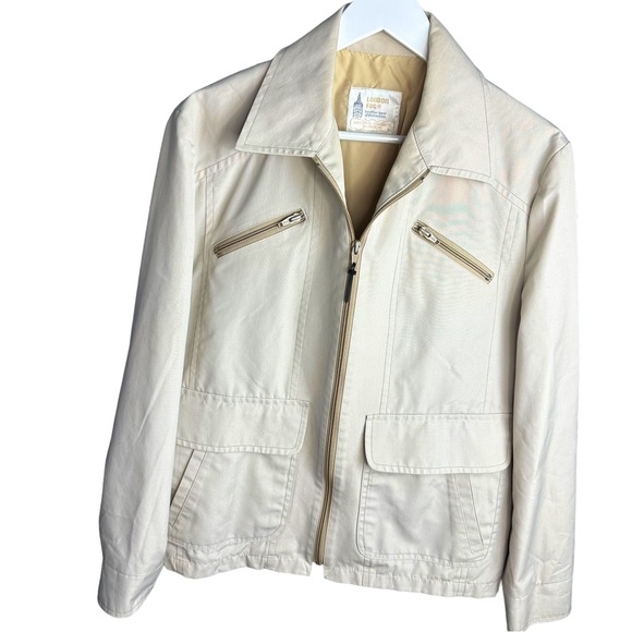 London Fog Vintage Cream Zip Jacket Blazer with Pockets size 40 Reg - Medium - Picture 1 of 11
